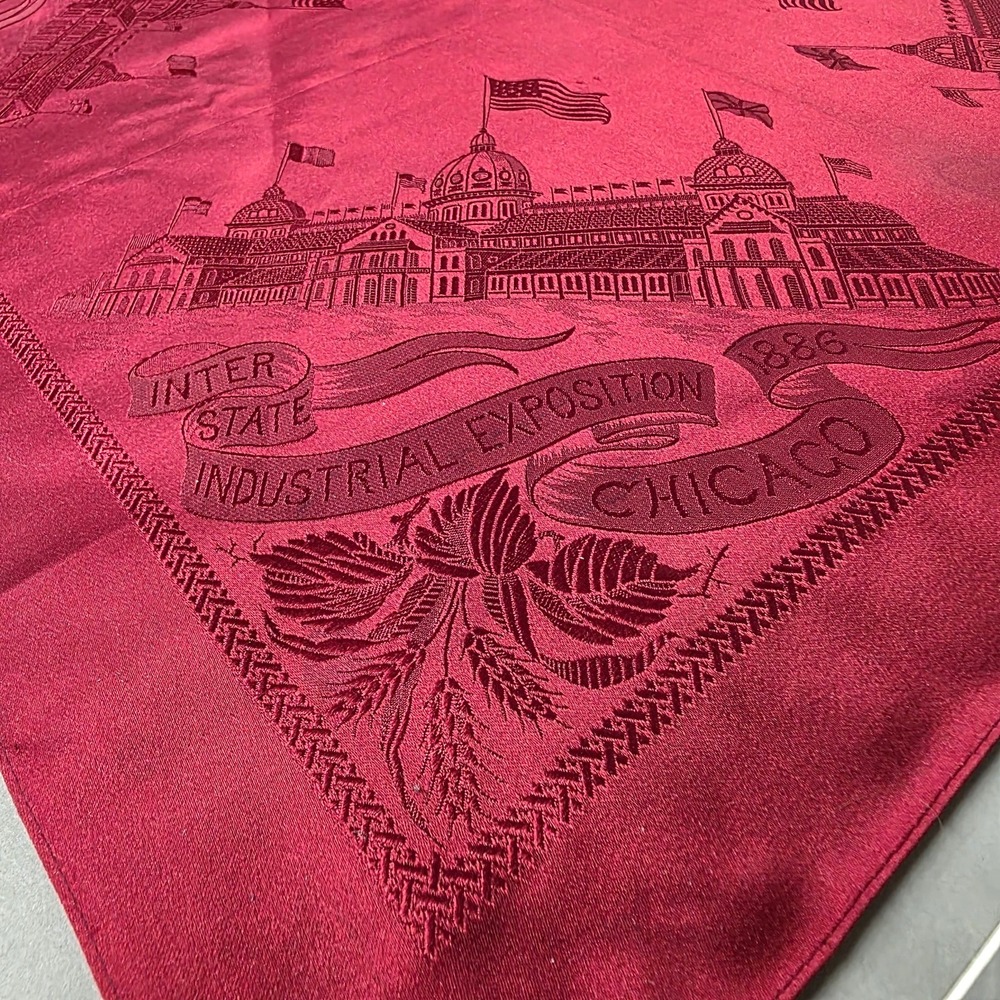 Antique 1886 Chicago Inter-State Industrial Exposition Woven Silk Souvenir Scarf